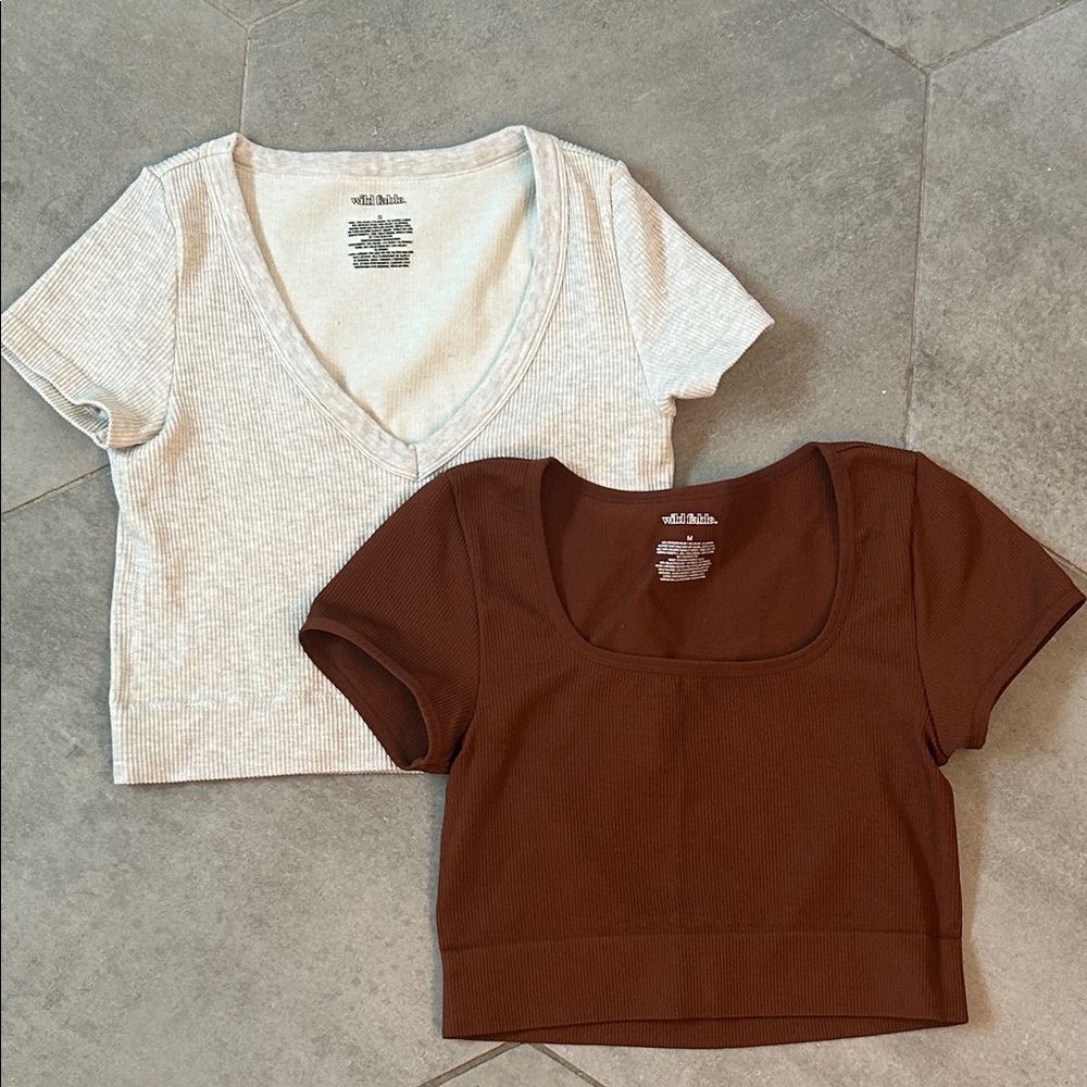 Wild Fable Ribbed Crop Tops Cream and Brown S M